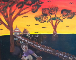 Village sunset(100 x 75 cm) Village sunset