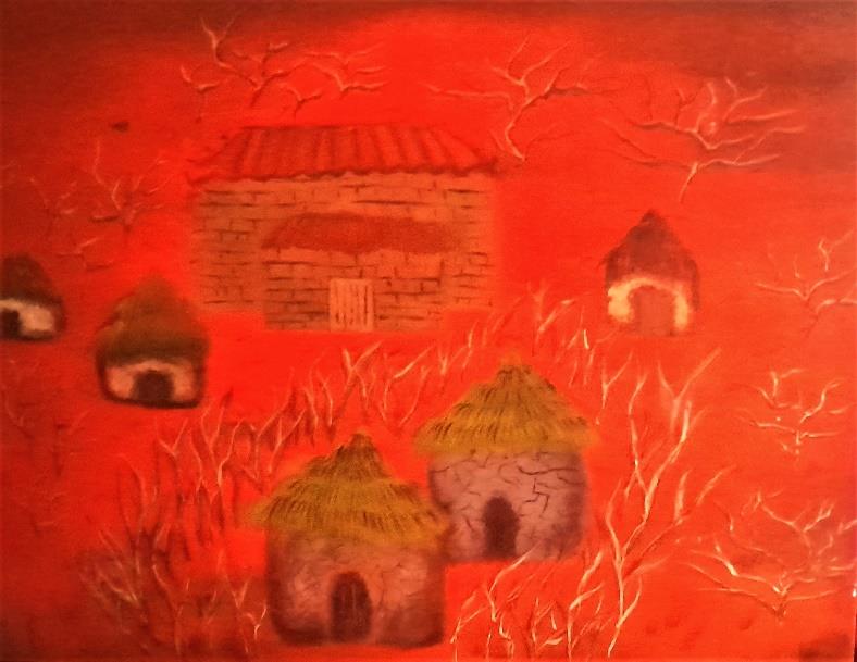 Desert manyattas in drought(60 x 78 cm) Desert manyattas in drought